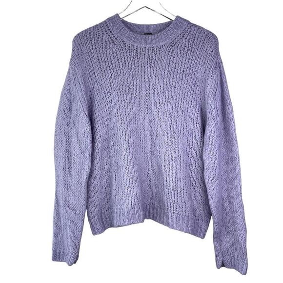Free People Alpaca Wool Blend Open Knit Pullover Sweater Lavender Purple SMALL - Picture 1 of 5